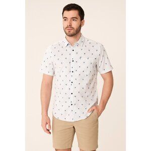 Monument Men’s White & Blue Palm Tree Print Short Sleeve Button-Up Shirt, Size M